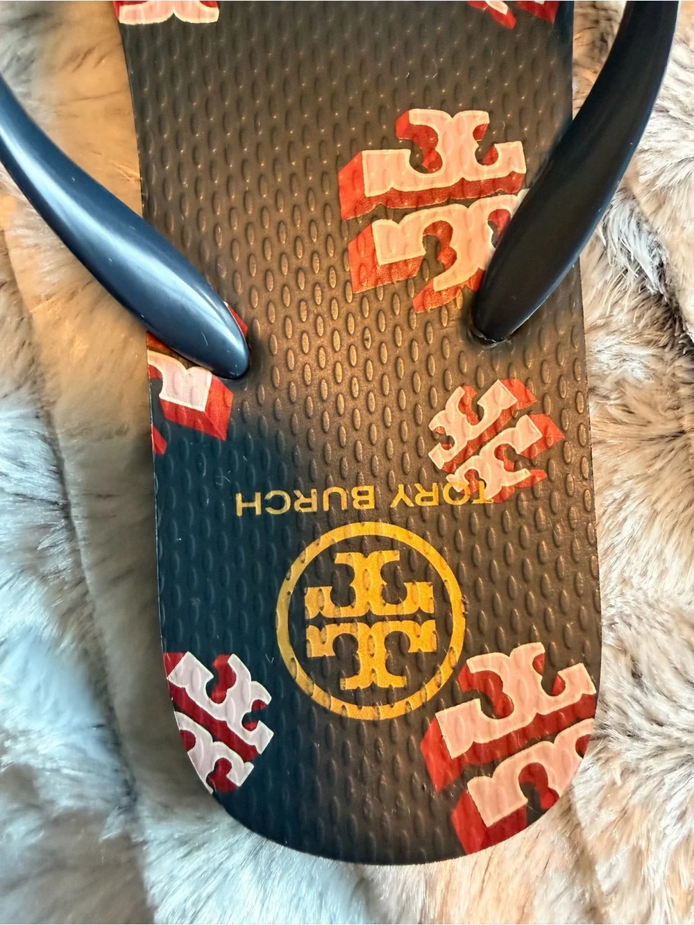 Tory Burch Women’s Navy Blue Logo Flip Flops - Picture 9 of 14